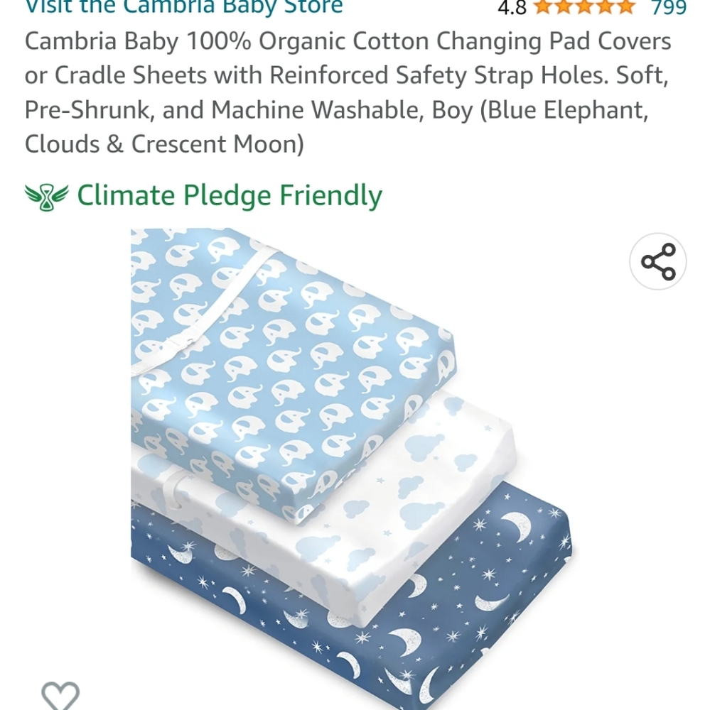 Cambridge Baby 100% Organic Cotton Changing Pad Covers or Craddle Sheets…